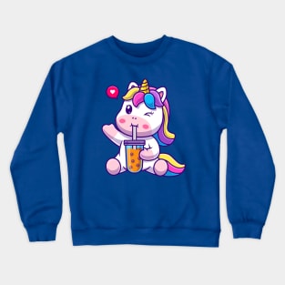 Cute Unicorn Drink Boba Milk Tea Cartoon Crewneck Sweatshirt